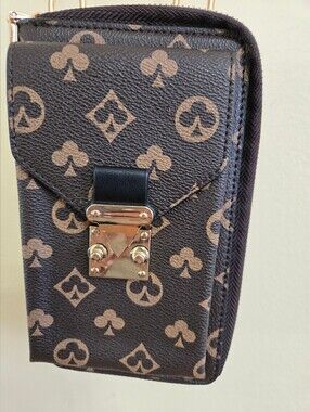 Brown Patterned Women's Crossbody Pouch with Gold Hardware